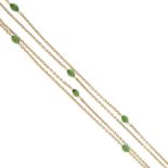 An early 20th century 9ct goold nephrite and seed pearl chain.