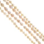 Eight cultured pearl necklaces and five cultured pearl bracelets.