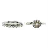 A platinum and 18ct gold brilliant-cut diamond daisy ring, together with a platinum and silver