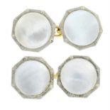 A pair of early 20th century 18ct gold mother-of-pearl cufflinks