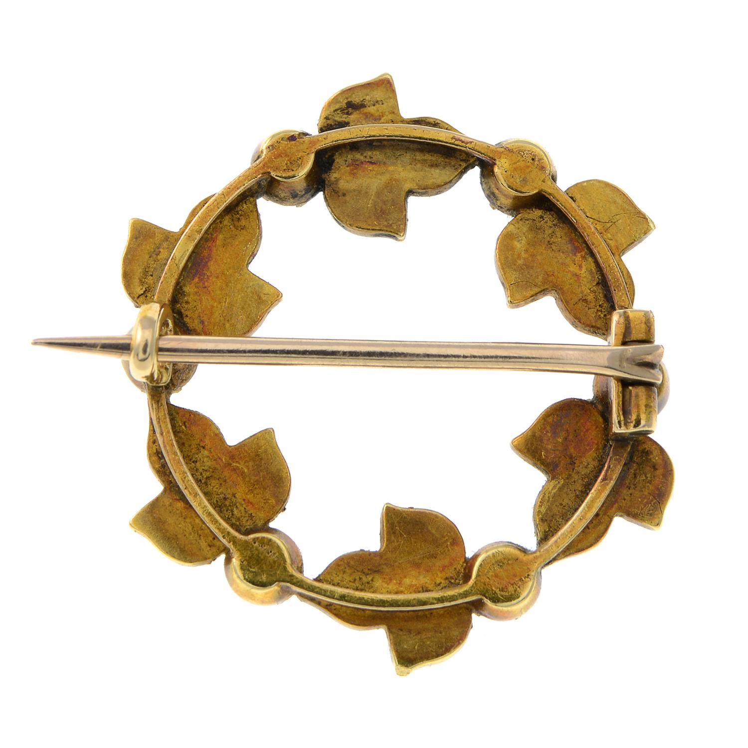 An early 20th century gold split pearl wreath brooch. - Image 2 of 2
