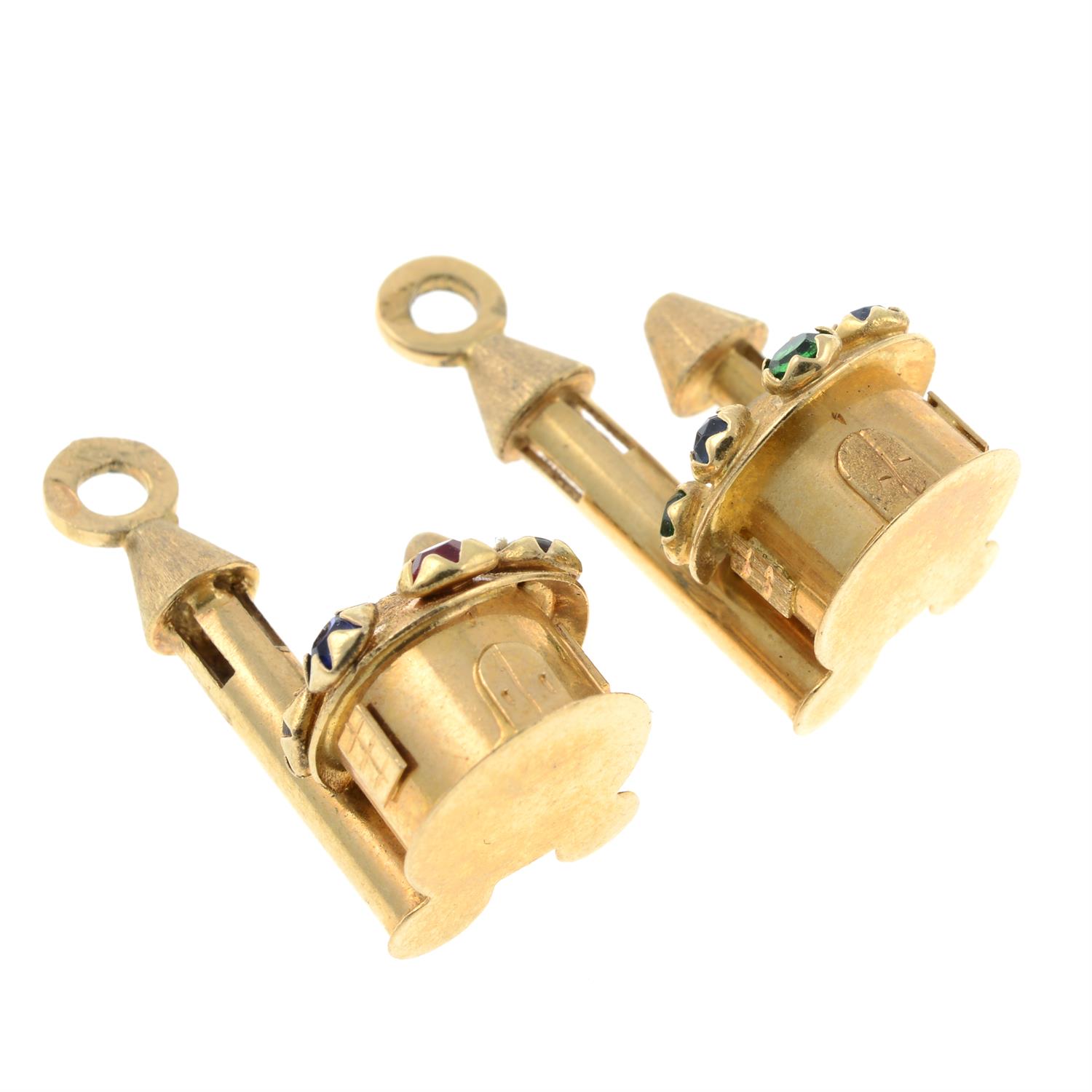 Two castle charms, each with vari-hue paste highlights. - Image 2 of 2