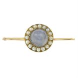 A star sapphire and split pearl cluster brooch.