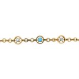 An early 20th century 15ct gold turquoise and diamond bracelet.