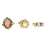 Three 9ct gold gem-set rings.