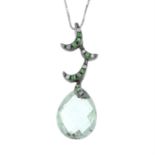 An 18ct gold prasiolite, green garnet and pave-set diamond pendant, with chain.