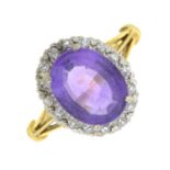 An 18ct gold amethyst and single-cut diamond ring.