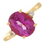 A 14ct gold coated pink topaz and cubic zirconia three-stone ring.