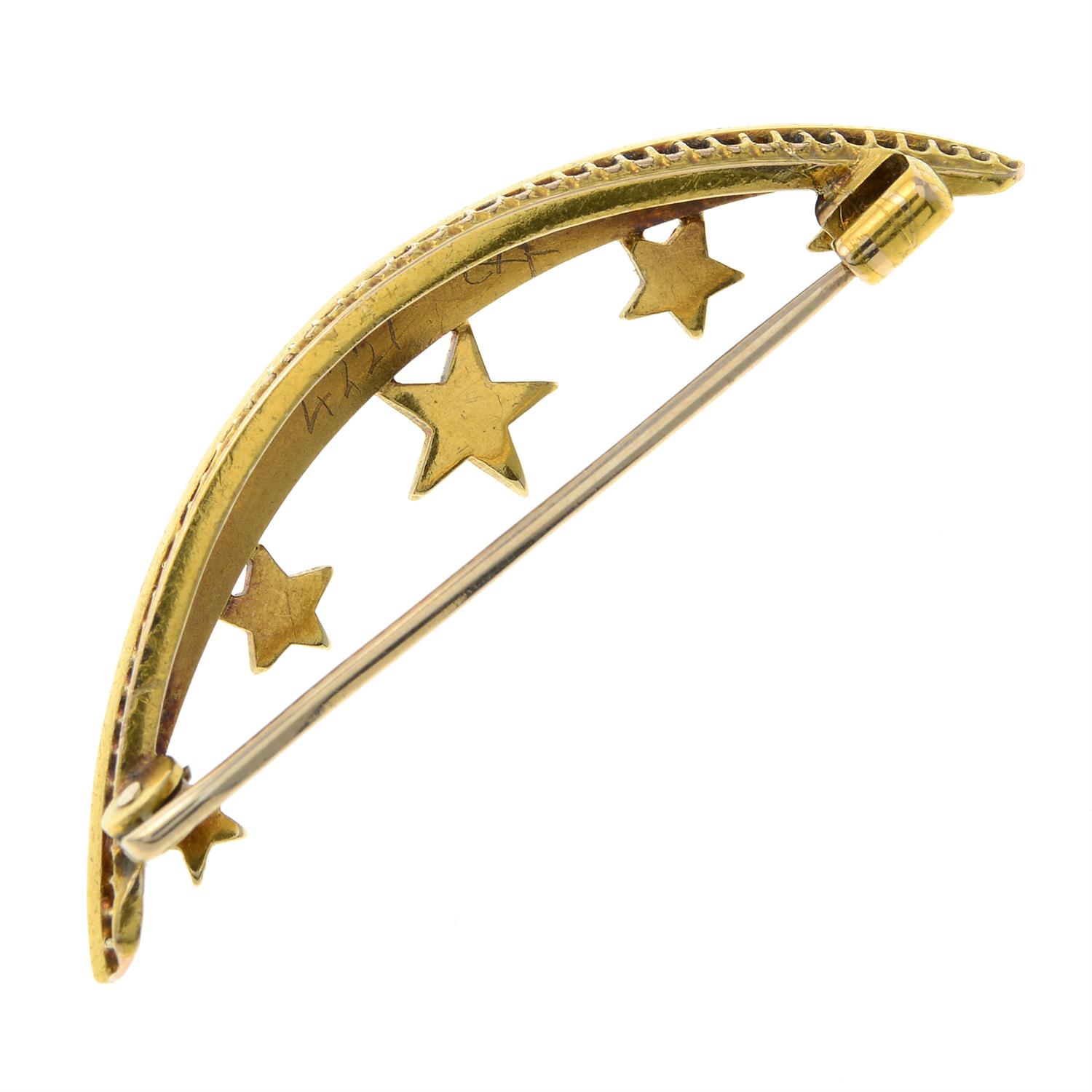 An early 20th century gold split pearl crescent and stars brooch. - Image 4 of 4