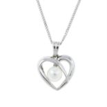 A 9ct gold cultured pearl heart pendant, with 9ct gold chain.