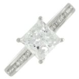 A square-shape diamond single-stone ring.