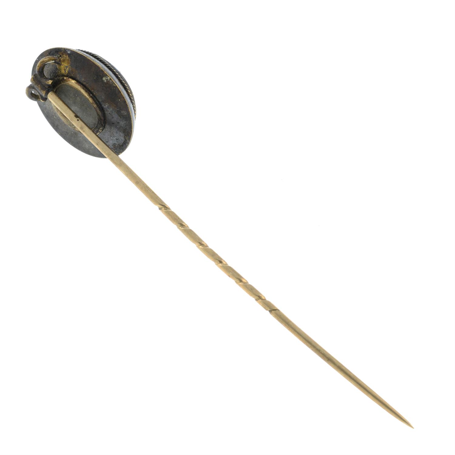 A late 19th century bulls-eye agate mourning stick pin. - Image 2 of 4