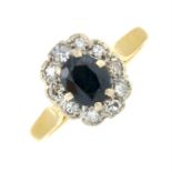 A 1970s 18ct gold sapphire and diamond cluster ring.