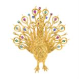 A vari-hue paste peacock brooch.