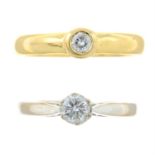 Two brilliant-cut diamond single-stone rings.