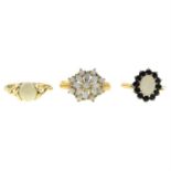 Three 9ct gold gem-set rings.