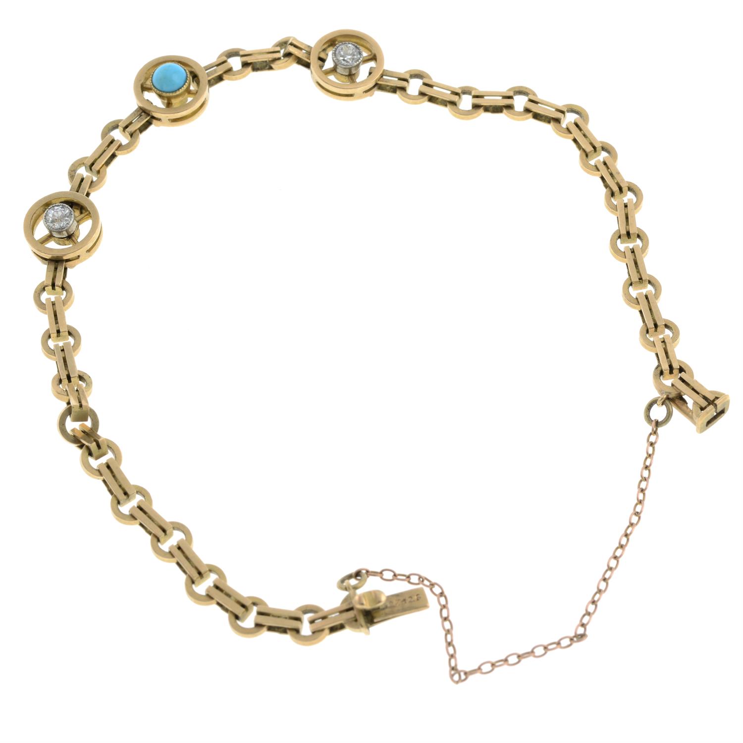 An early 20th century 15ct gold turquoise and diamond bracelet. - Image 4 of 4