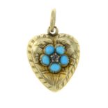 A late 19th century gold turquoise heart-shape memorial locket.