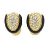 A pair of cubic zirconia and black enamel clip-on earrings, by Christian Dior.