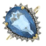 A 9ct gold blue topaz and diamond cluster ring.