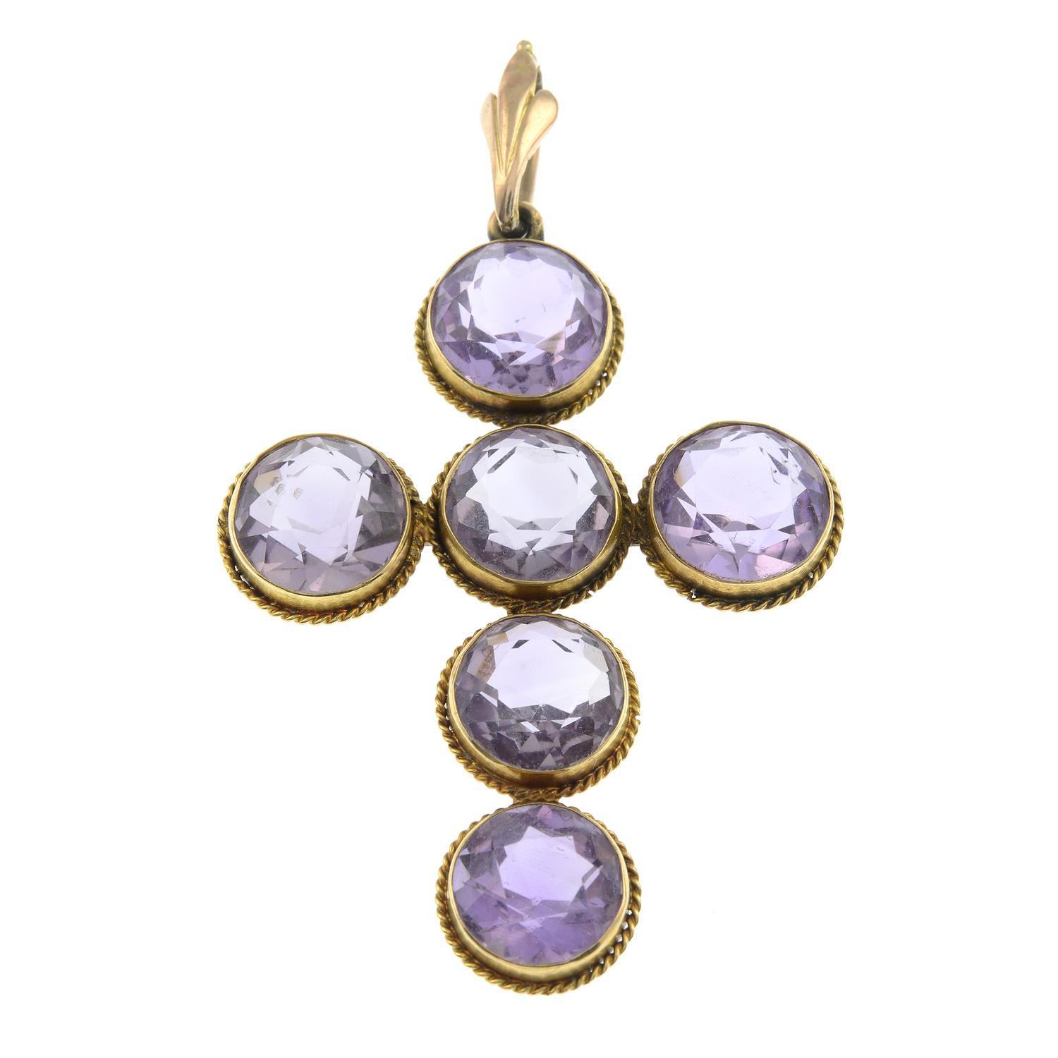 An early 20th century gold amethyst cross pendant.