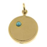 An early 20th century 15ct gold locket pendant, with turquoise highlight.