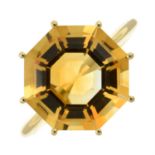 A fancy-shape citrine single-stone ring.