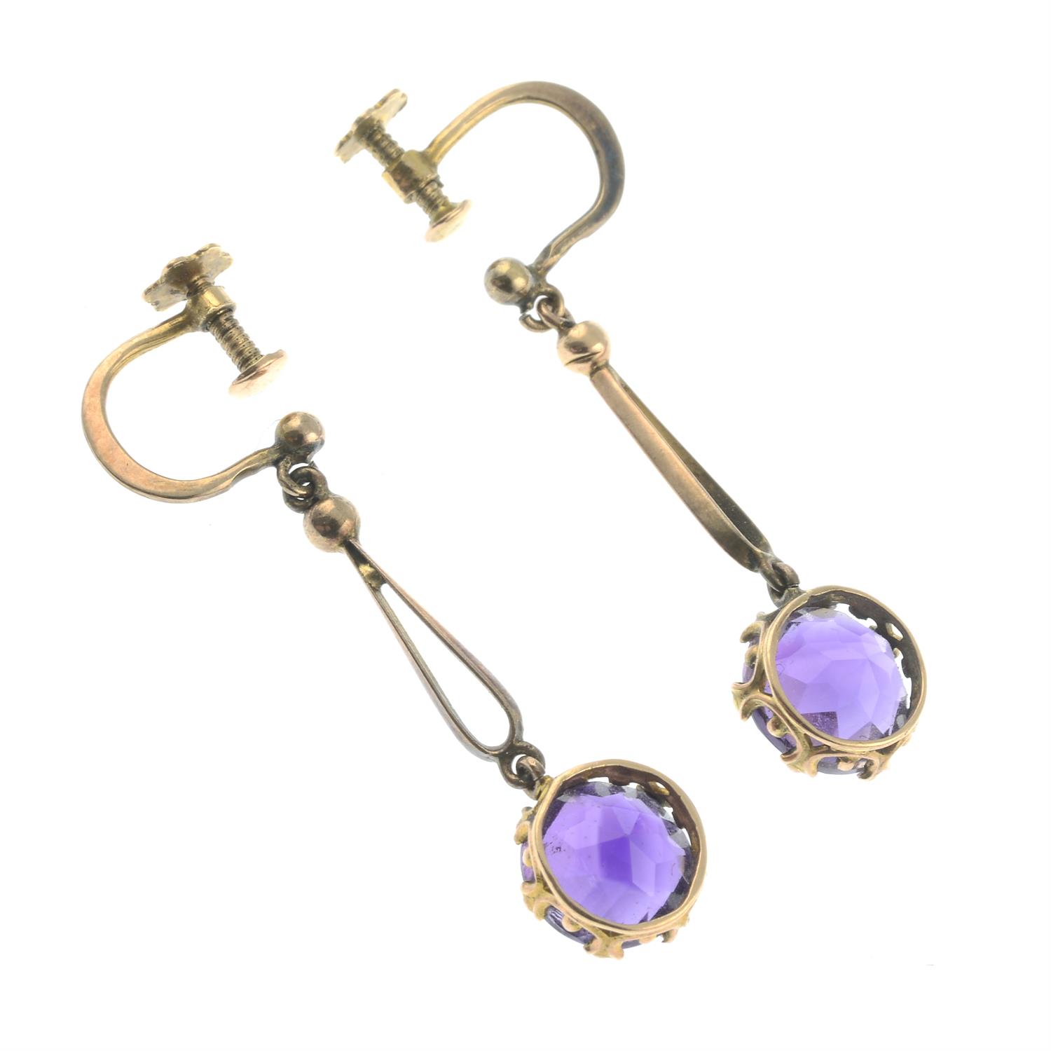 A pair of amethyst drop earrings. - Image 2 of 2