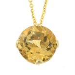 An 18ct gold citrine pendant, with trace-link chain.