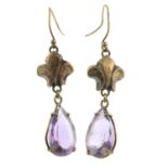 A pair of amethyst drop earrings.