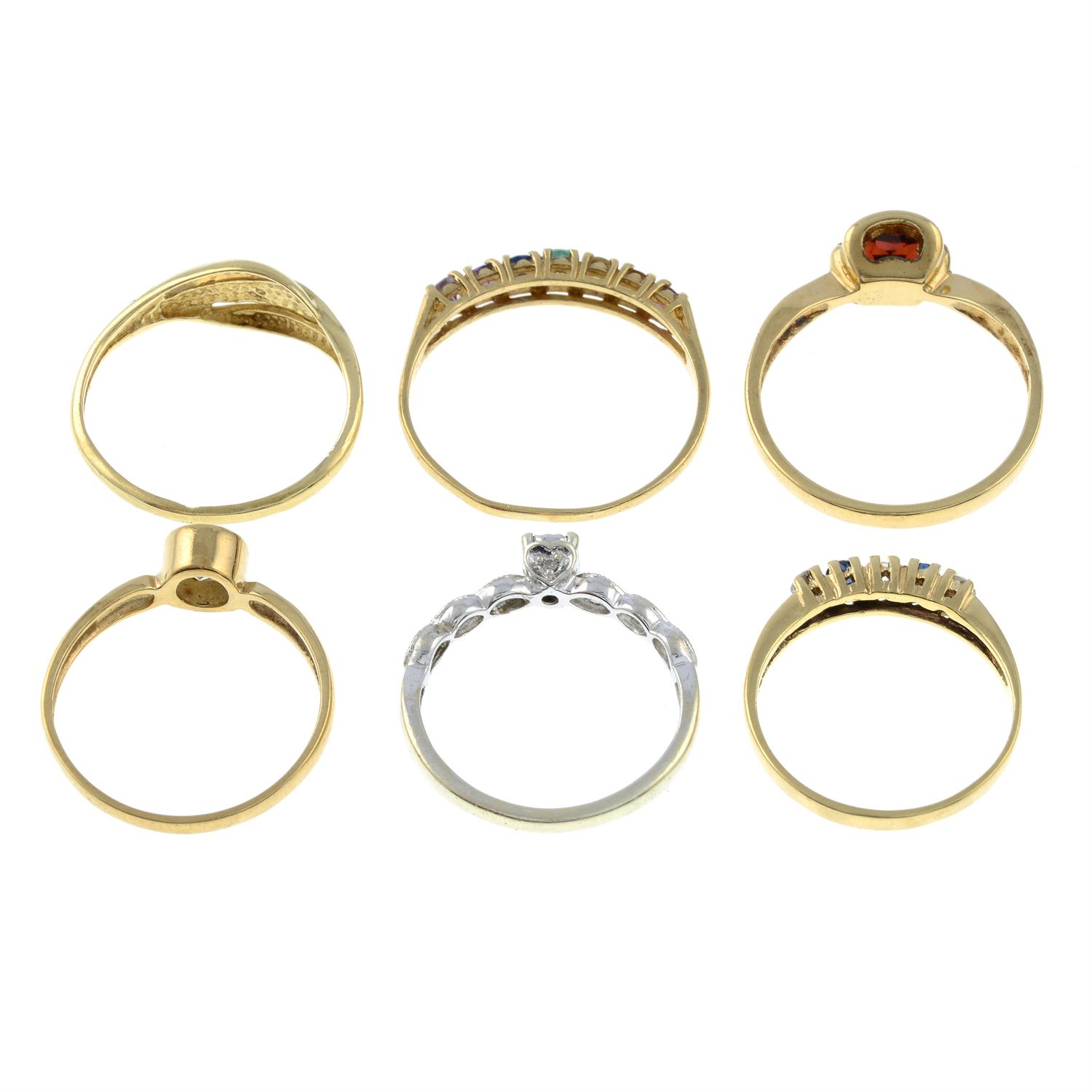 Six 9ct gold gem-set rings. - Image 2 of 2