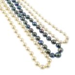 Four items of cultured pearl jewellery, to include three single-strand necklaces and a pair of