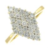An 18ct gold brilliant-cut diamond marquise-shape cluster ring.
