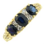 An 18ct gold sapphire and diamond dress ring.