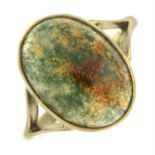 A 1970s 9ct gold moss agate single-stone ring.