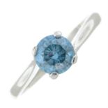 A brilliant-cut colour treated and fracture-filled 'blue' diamond single-stone ring.