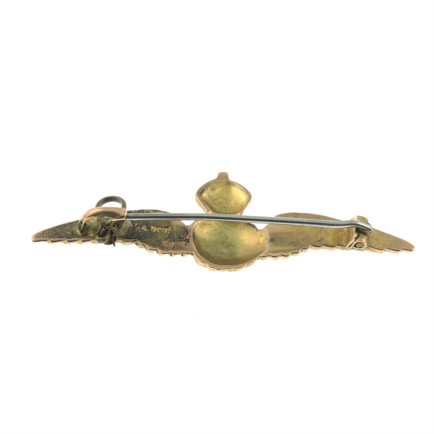 An early 20th century 9ct gold and enamel 'RAF' brooch. - Image 2 of 3