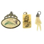 Five ivory jewellery, to include two necklaces and three pendants.