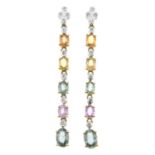 A pair of 9ct gold multi-gem drop earrings.