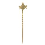 An early 20th century 9ct gold Masonic stickpin.