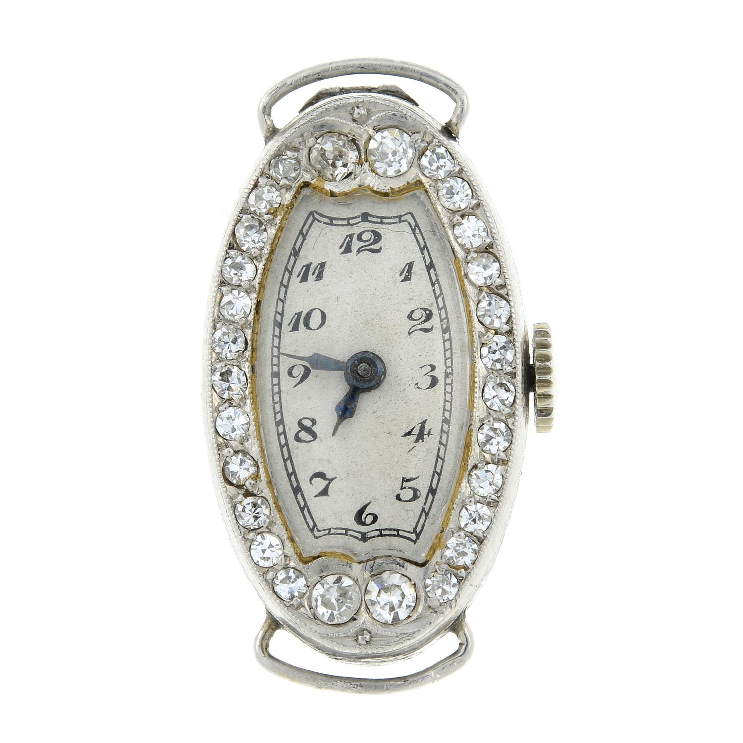 A lady's early 20th century platinum single-cut diamond cocktail watch head.