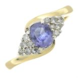 A 9ct gold tanzanite and diamond ring.