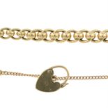 A 9ct gold fancy-link bracelet, gathered at a 9ct gold padlock clasp.