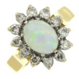 A 1970s 18ct gold opal and single-cut diamond cluster ring.