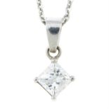 A square-shape diamond pendant, with chain.