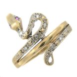 A 9ct gold gem-set snake ring.