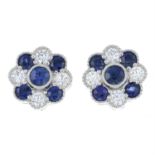 A pair of 18ct gold sapphire and diamond earrings.