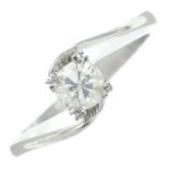 A brilliant-cut diamond single-stone ring.