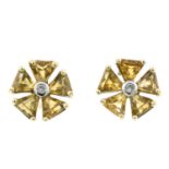 Two pairs of 9ct gold gem-set earrings.