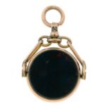 A late Victorian 9ct gold bloodstone and carnelian swivel fob.
